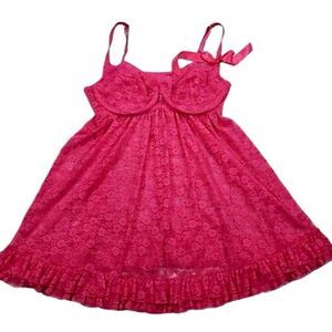 Cacique Hot Pink Stretch Lace and Satin Bow Babydoll Chemise